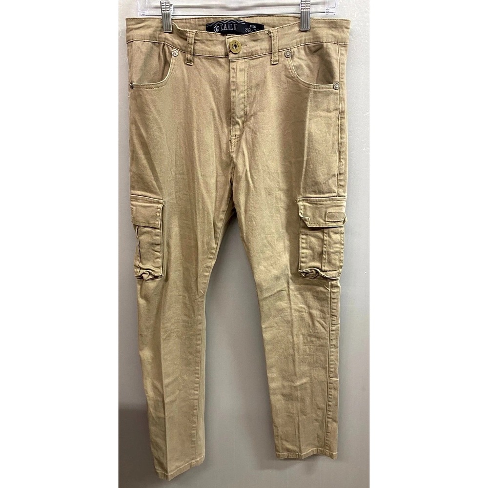 Kaalu Cargo Pants Mens 36x32 Khaki Cotton Stretch Pockets Slim Fit Straight Leg